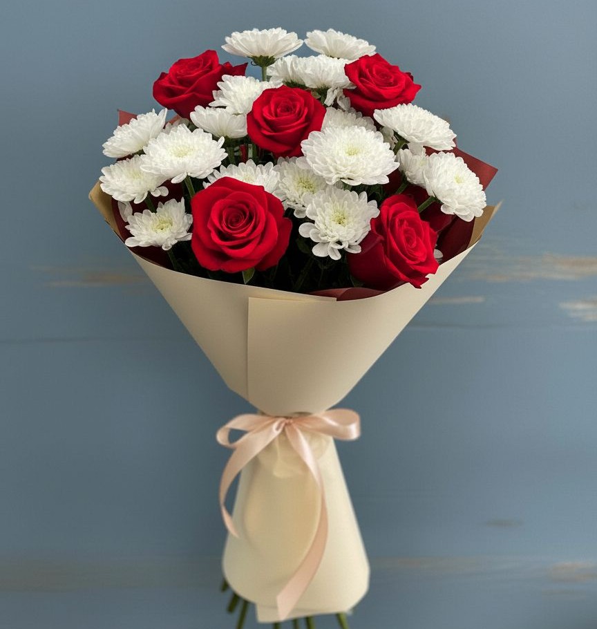 Букет цветов из: Розы и Хризантемы в Белушью Губу