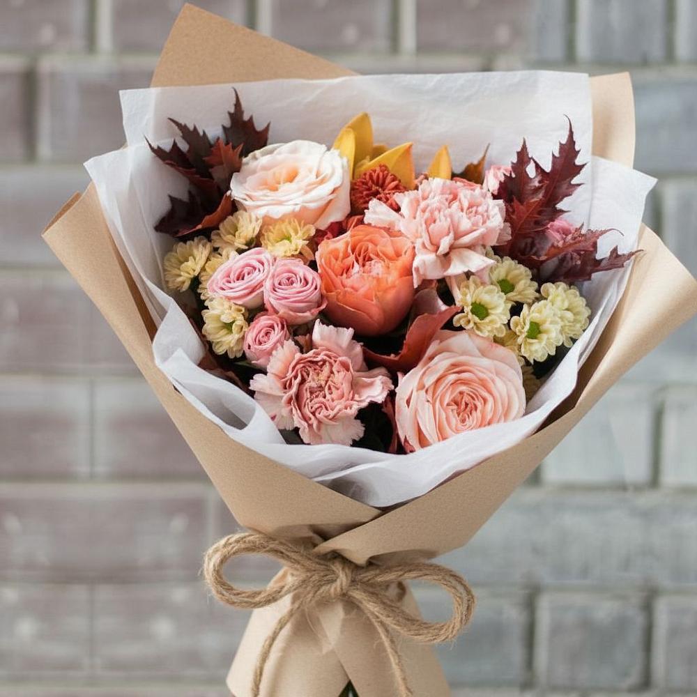 Букет цветов из: Гвоздики, Хризантемы и Розы в Белушью Губу