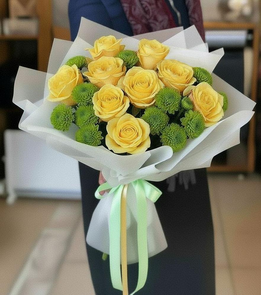 Букет цветов из: Хризантемы и Розы в Белушью Губу