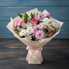 Букет цветов из:  Хризантемы, Альстромерии и Розы в Белушью Губу