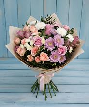 Букет цветов из:  Хризантемы, Розы и Альстромерии в Белушью Губу