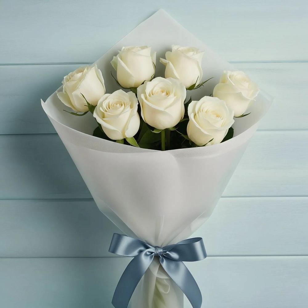 Букет 7 Белых роз Эдлесс Лав в Белушью Губу