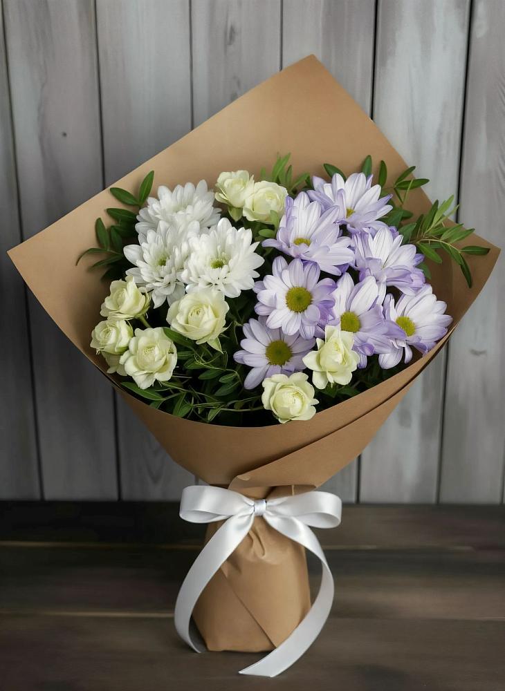 Букет цветов из: Хризантемы и Розы в Белушью Губу